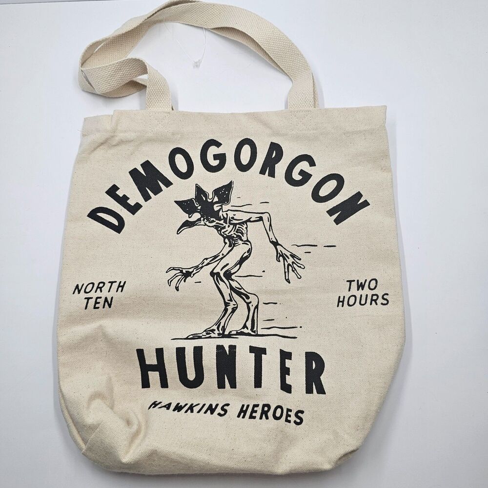 Stranger Things Demogorgon Hunter Hawkins Heroes Canvas Tote Bag Beige Cream